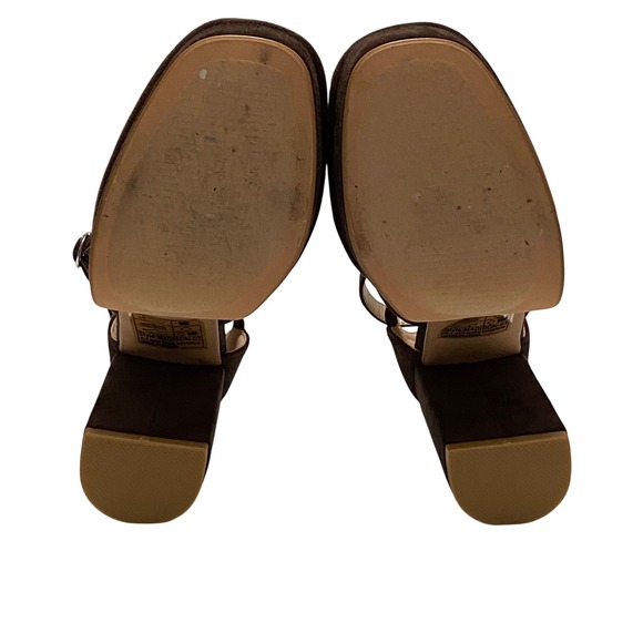 Women's Faux Velvet Suede Chocolate Brown Mary Jane Platform Heels Size 6 - Picture 5 of 10